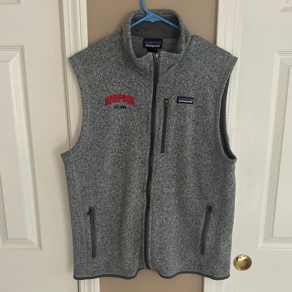 Patagonia Harpoon Beer Gray Fleece Zip Up Vest Size LARGE